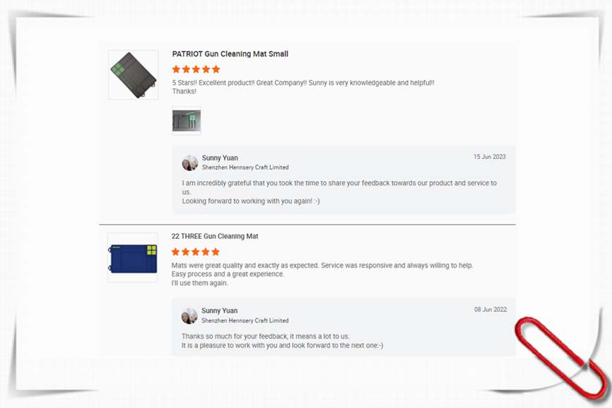 Praise about the custom gun mat
