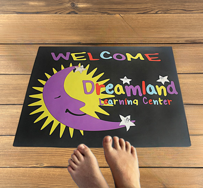 door mats on the bench