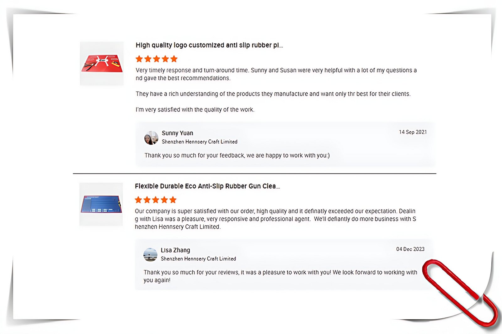 pinning mat customer praise