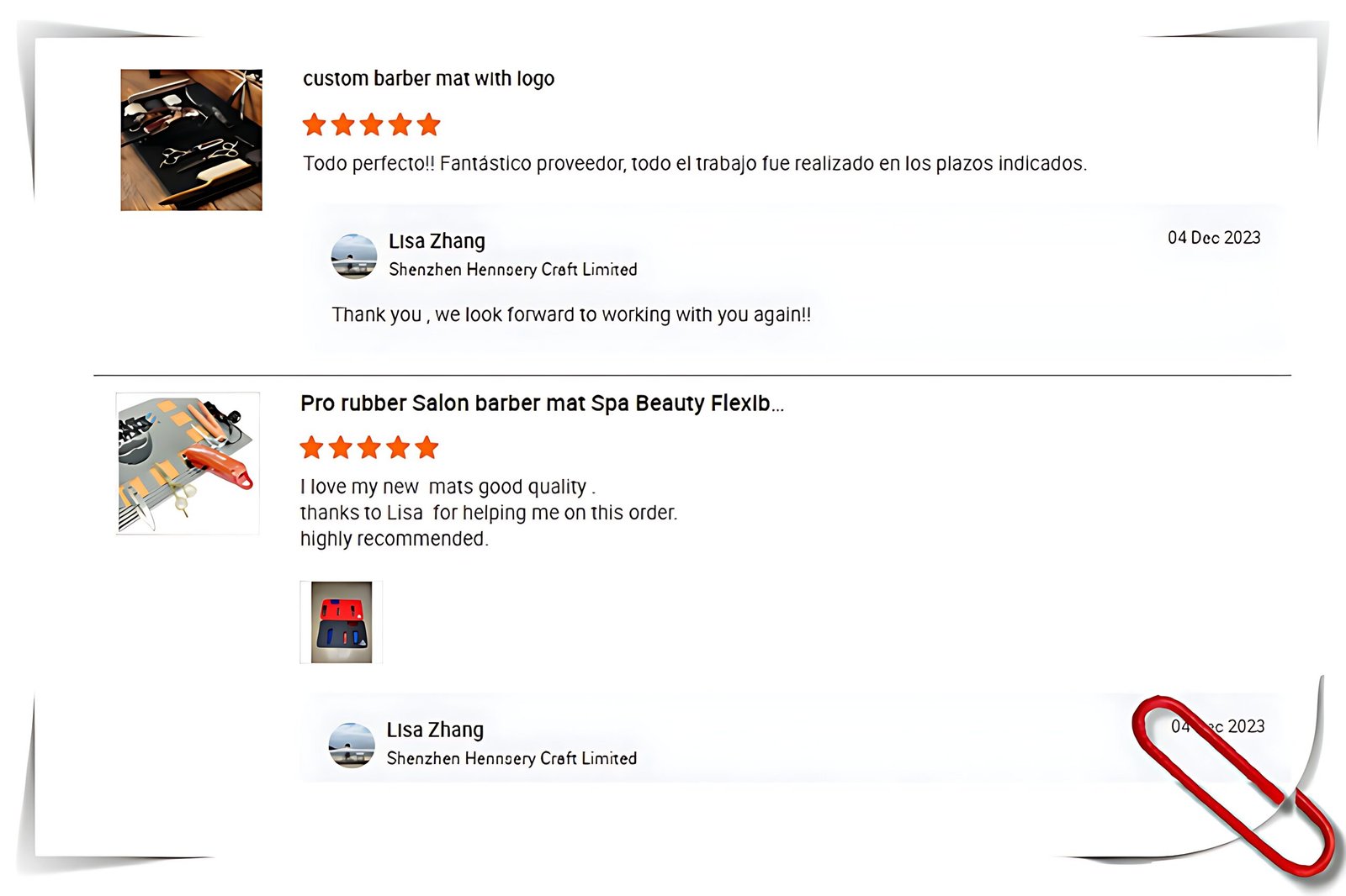 barber mat customer praise