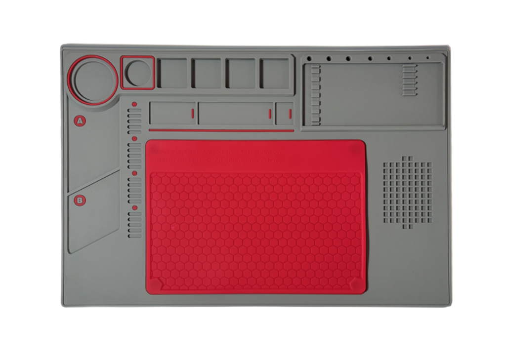 red soldering station mat