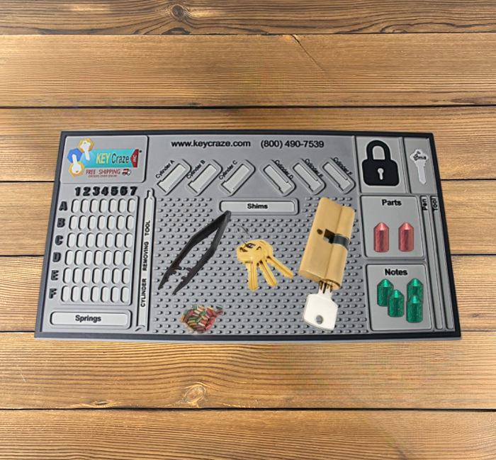grey locksmith mat on the workbench