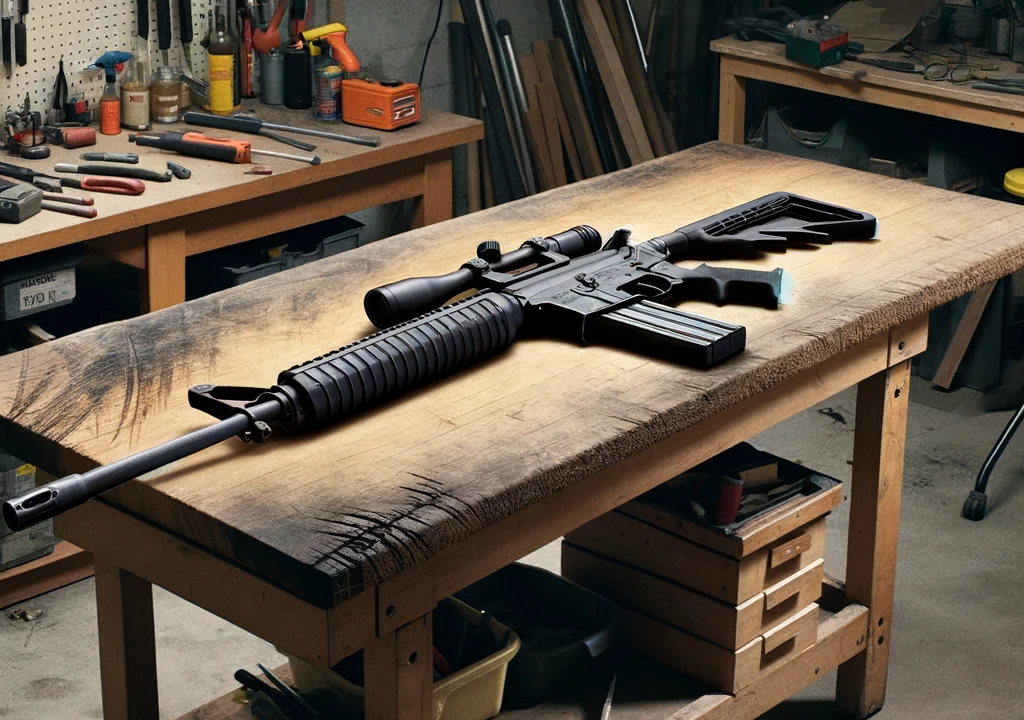 depicting a scenario where a heavy or large firearm
