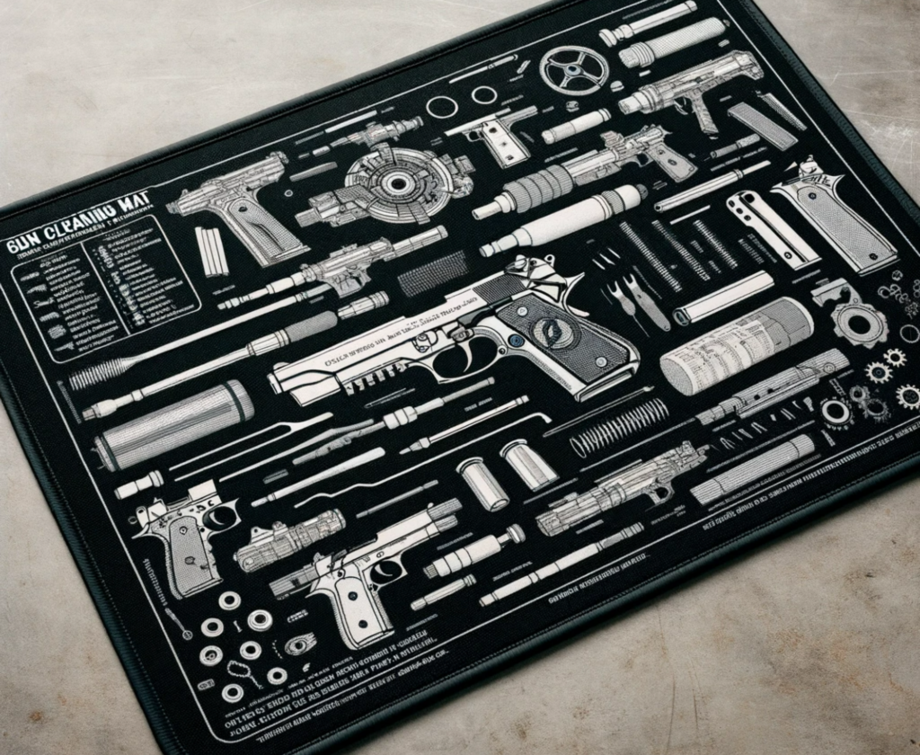 gun cleaning mat with a rubber base and fabric surface