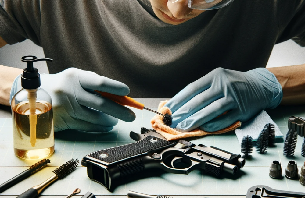 illustrating the process of cleaning a gun