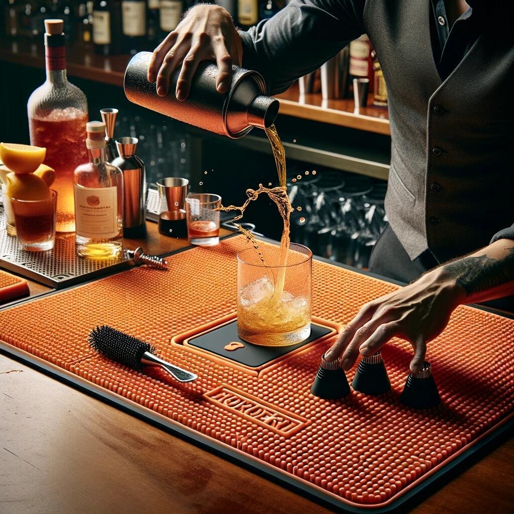 wine spilled on the bar runner