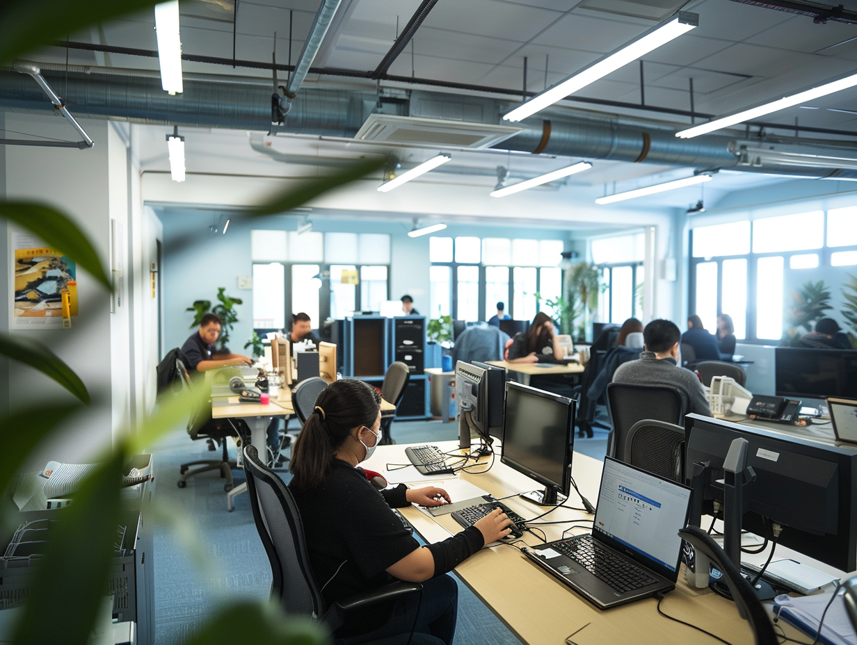 workers work in bright office