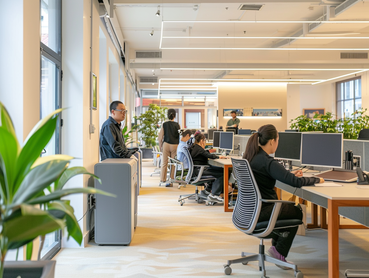 workers work in bright and morden office