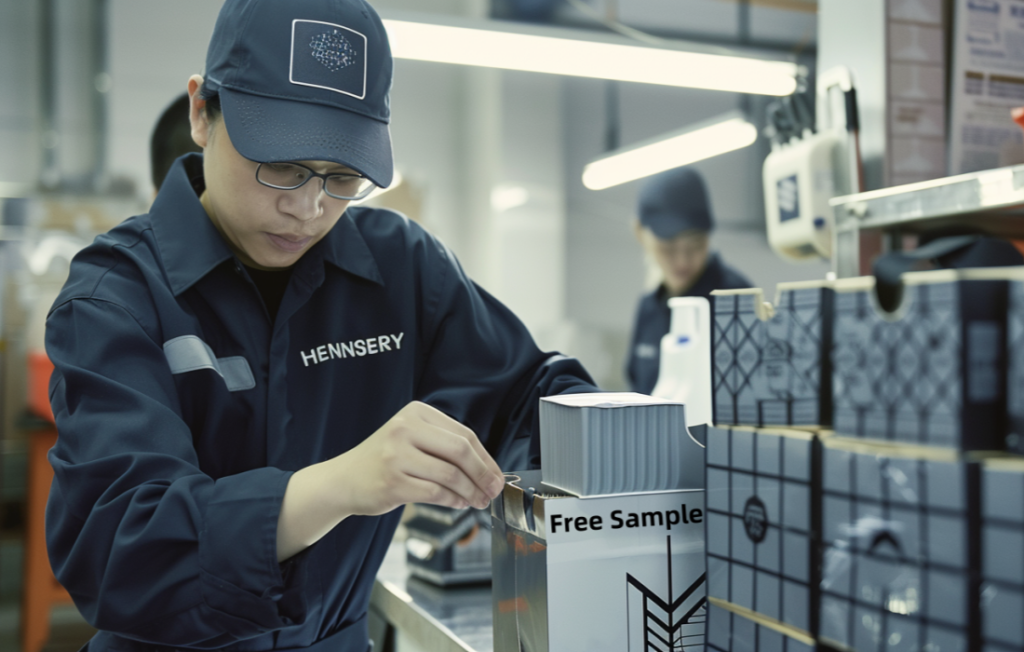 Workers are packing free samples