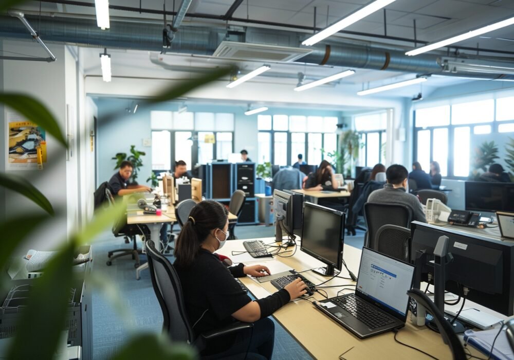 workers work in bright office